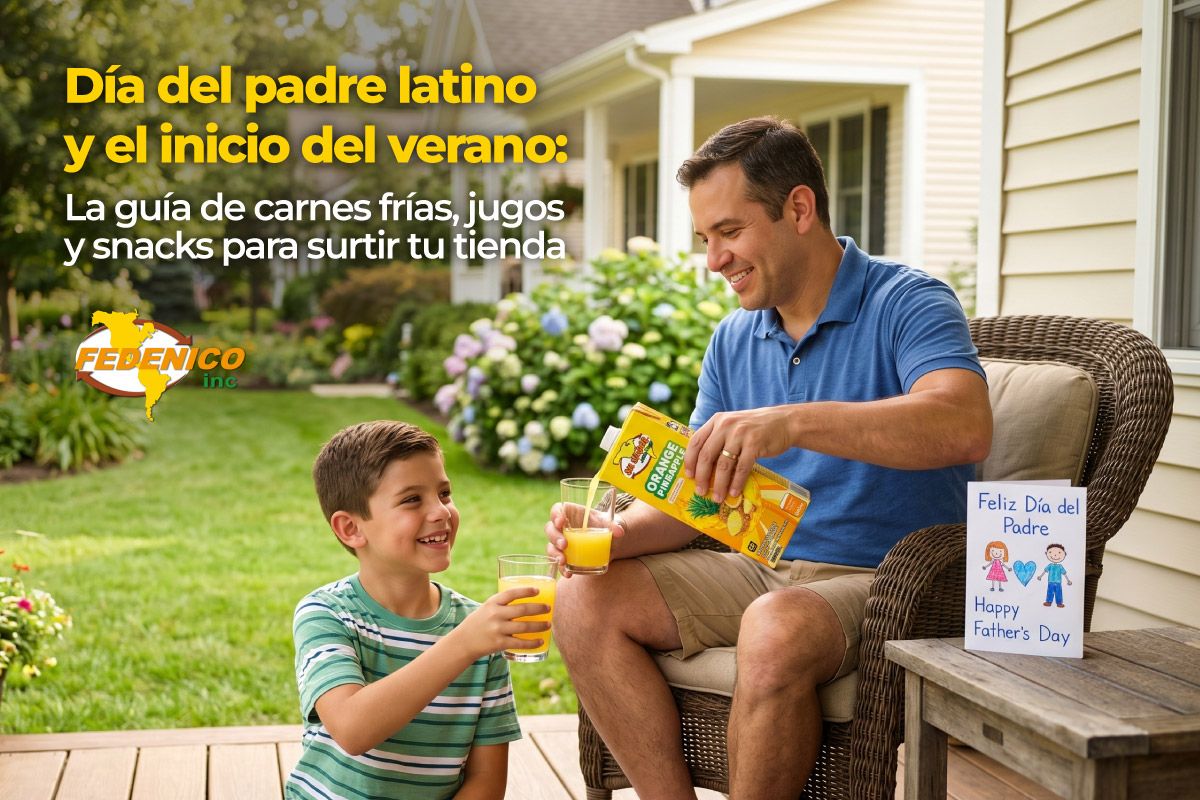 Hay dos semanas en el año en las que una tienda latina en USA puede consolidar o perder a sus mejores clientes. La primera es la semana de Navidad. La segunda es esta: el puente entre el Día del Padre del 15 de junio y el inicio oficial del verano el 21 de junio. En ese período de menos de diez días, las familias latinas organizan las parrillas del año, compran en volumen y vuelven a los productos que reconocen. El chorizo colombiano que no estaba disponible la semana anterior ya no se busca en tu tienda. Se busca en la de al lado. Esta guía es para el dueño o administrador que quiere que su inventario esté listo antes de ese pico. La diferencia entre llegar preparado y llegar tarde la mide el cliente con sus pies. El Dúo Que Más Impacta las Ventas del Retail Latino en Junio: Día del Padre y Verano El Día del Padre en USA se celebra el tercer domingo de junio. En 2026 cae el 15 de junio. Seis días después, el 21, empieza el verano. Para el retail latino en estados como Florida, Texas, Georgia y Carolina del Sur, esas fechas no son dos eventos separados. Son el mismo impulso de compra extendido durante tres semanas. ¿Por qué importa esa superposición? Porque la reunión del Día del Padre en una familia latinoamericana casi siempre incluye una parrilla. Y una parrilla latina requiere un surtido específico que el supermercado americano estándar no ofrece: chorizo colombiano, salchichón para picar, butifarra, arepas blancas y los jugos que reemplazan las gaseosas genéricas. Cuando el verano empieza seis días después, ese mismo comportamiento de compra se extiende a los fines de semana de julio. El cliente que encontró lo que buscaba en tu tienda para el Día del Padre vuelve cada semana de verano. Ese es el patrón que define si una tienda latina crece en el segundo semestre o no. Datos del Mercado que Contextualizan la Oportunidad El mercado hispano en Estados Unidos supera los $22 billones anuales en alimentos y bebidas, con una tasa de crecimiento del 8% anual, casi el doble del crecimiento del mercado general. Las categorías que más suben en junio dentro del retail latino son, en orden: carnes frías y embutidos, bebidas naturales y jugos de frutas, y snacks con identidad cultural. Esas tres categorías son exactamente el core del catálogo de Fedenico Inc. Carnes Frías Su Sabor: El Corazón de la Parrilla Latina en USA Si hay una categoría que define la diferencia entre una tienda latina bien surtida y una que no lo está, son las carnes frías y embutidos colombianos. Son productos que el cliente busca por nombre, que el supermercado genérico no tiene, y que generan lealtad por disponibilidad. El portafolio de carnes frías Su Sabor en el catálogo de Fedenico Inc cubre cada perfil de consumo dentro de la comunidad latinoamericana en USA. Chorizo Colombiano Su Sabor: El Clásico de Toda Parrilla El chorizo colombiano tiene un perfil de sabor propio que no se puede reemplazar con el chorizo mexicano o el español. Para el cliente colombiano, esa diferencia es determinante. Fedenico distribuye tres presentaciones para ajustarse a distintos volúmenes de tienda: SKU: SS64 — 16oz / Caja: 10 unidades El formato más versátil del portafolio. Entra bien en tiendas pequeñas, restaurantes y supermercados con rotación estándar. Fácil de reponer. Precio accesible para el cliente final. SKU: SS69 — 3lbs / Caja: 8 unidades Para el cliente que compra para la parrilla familiar grande o para el restaurante que lo usa con frecuencia. Mejor costo por libra. El más pedido por clientes que ya conocen el producto. SKU: SS71 — 5lbs / Caja: 4 unidades El formato de mayor rendimiento para tiendas con alta rotación o para clientes de food service. Ideal para restaurantes colombianos, food trucks y tiendas que hacen volumen. Por qué ponerlo: El chorizo colombiano es uno de los primeros productos que buscan los colombianos recién llegados a USA. Si tu tienda lo tiene, eres la tienda colombiana del barrio, aunque vendas muchas otras cosas. Chorizo Venezolano Carupanero Su Sabor — SKU: SS671 — 16oz / Caja: 10 unidades El carupanero es el chorizo tradicional de Cumaná y la región oriental de Venezuela. Tiene un perfil de sabor más ahumado y especiado que el colombiano. Para tiendas ubicadas en áreas con alta concentración venezolana, como el sur de Florida, el norte de Texas y partes de Georgia, tener ambas referencias en el mismo estante de carnes frías es un diferenciador real. El cliente venezolano que encuentra su chorizo en tu tienda no busca en otra. Chorizo Argentino Su Sabor — SKU: SS67 (16oz / Caja: 10) / SKU: SS70 (3lbs / Caja: 8) Para tiendas con clientela diversa, el chorizo argentino amplía la oferta de parrilla sin complicar el inventario. Fedenico lo distribuye en dos presentaciones que permiten ajustar el pedido al volumen real de tu zona. Salchichón Cervecero Su Sabor — SKU: SS66 (16oz / Caja: 24) / SKU: SS661 (32oz / Caja: 12) El salchichón cervecero cumple una función diferente al chorizo: es el producto de la mesa, no de la parrilla. Se sirve en rodajas, no requiere cocción, y está listo en el tiempo que tarda en llegar un cliente. Para el Día del Padre, el salchichón cervecero es el embutido de la tarde: el que se saca mientras se espera que el chorizo esté listo en la parrilla. En formato de 32oz es ideal para familias numerosas o para tiendas que preparan tablas de degustación. Por qué el formato 32oz funciona mejor en temporada: El cliente de Día del Padre tiende a comprar para un grupo. El formato grande reduce el precio por unidad y aumenta el ticket promedio del pedido. Butifarra Su Sabor — SKU: SS72 — 12oz / Caja: 12 unidades La butifarra es un embutido con identidad propia en la gastronomía de la Costa Atlántica colombiana, especialmente en Bolívar y Atlántico. Muchos colombianos costeños en USA buscan la butifarra con insistencia y pocas tiendas la tienen disponible. Tener butifarra en el estante es una señal directa para ese cliente: esta tienda sabe quién soy y qué busco. Eso crea una lealtad que va más allá del producto. Morcilla Colombiana Su Sabor — SKU: SS65 — 16oz / Caja: 10 unidades Para el cliente que quiere la parrilla completa con todos los embutidos colombianos. La morcilla tiene demanda específica entre parrilleros experimentados y clientes que conocen la tradición asadera colombiana. Combina bien con el chorizo y el salchichón como oferta de parrilla integral. Morcilla Argentina Su Sabor — SKU: SS68 — 16oz / Caja: 10 unidades Para tiendas con clientela argentina o con clientes que conocen la tradición de asado rioplatense. La referencia argentina complementa la morcilla colombiana para tiendas que quieren cubrir ambos perfiles. Estrategia de exhibición para el Día del Padre: Agrupa los embutidos Su Sabor en un mismo espacio refrigerado con señalética de "Parrilla Colombiana" o "Para Tu Parrilla". Incluir Arepas Blancas Su Sabor (SKU: SS126) en la exhibición aumenta el ticket por visita. Jugos y Bebidas: Para el Calor del Padre y el Verano Latino El inicio del verano en el sur de USA llega con temperaturas que hacen de las bebidas la categoría de mayor rotación en cualquier tienda de alimentos. Para el retail latino, esa demanda de bebidas tiene una característica específica: el cliente busca jugos con identidad, no agua con color. El portafolio de bebidas que distribuye Fedenico Inc cubre ese espacio con productos que tienen nombre propio para el consumidor colombiano y latinoamericano. Jugo Naranja Piña Su Sabor — SKU: SS228 — 33.8 oz / Caja: 12 unidades El jugo de mayor rotación de la línea Su Sabor. La combinación naranja-piña es uno de los sabores más asociados al almuerzo familiar colombiano. En la mesa del Día del Padre, este jugo es el que no requiere explicación: el cliente lo reconoce y lo toma. El formato de 33.8 oz es el más práctico para el consumo familiar. En tiendas de Miami y Houston es el primero en agotarse durante los picos de demanda de verano. Jugo de Mora Su Sabor — SKU: SS227 — 33.8 oz / Caja: 12 unidades La mora no tiene equivalente en el mercado americano estándar. Es un sabor que activa la memoria del cliente colombiano de una forma que ningún jugo de supermercado puede igualar. Cuando está disponible en tu tienda, el cliente que la conoce la compra sin pensarlo. Es además un excelente diferenciador para tiendas que quieren posicionarse como el punto de referencia para la comunidad colombiana en su zona. Avena Su Sabor La bebida de avena es un básico de la mesa colombiana que muchas familias en USA no encuentran fácilmente. Para el Día del Padre, la avena es la bebida del almuerzo familiar, la que reemplaza el jugo genérico y le dice al papá que alguien pensó en lo que le gusta. Tenerla disponible es un gesto de conocimiento cultural que los clientes colombianos aprecian y que construye fidelidad de tienda. Colombiana y Postobón Manzana La Colombiana de Postobón es la bebida que los colombianos en USA buscan por nombre. Muchos no la consiguen con regularidad. Cuando la ven en una tienda, se la llevan y le cuentan a otros dónde la encontraron. El efecto de disponibilidad de la Colombiana en el estante de una tienda latina en Miami, Houston o Atlanta tiene un impacto en el tráfico de nuevos clientes que ninguna campaña publicitaria pequeña puede igualar. La Postobón Manzana cumple el mismo rol para el cliente que prefiere el perfil dulce-frutal. Exhibidas juntas en el refrigerador, generan compra combinada de forma natural. Pulpas Casa Loma — Guanábana y Mora Congelada Para tiendas con barra de jugos o para clientes que preparan bebidas naturales en casa: las pulpas Casa Loma de guanábana y mora congelada son una categoría con buen margen y demanda creciente en comunidades colombianas y venezolanas que prefieren preparar sus propias bebidas en casa. Imagen 2 de referencia https://www.dropbox.com/scl/fi/6a95mme6csidwd9z6ylif/D-a-del-Padre-Latino-y-el-Inicio-del-Verano-2.jpg?rlkey=1za8yeleg4wc35u9k6sv9r232&st=rzgbrsw5&dl=0 Snacks Para la Mesa del Padre: Complementa la Parrilla Con el Estante Correcto La parrilla del Día del Padre no termina en los embutidos. Mientras el chorizo se asa, la familia necesita algo para picar. Esos productos son los que convierten una visita de compra en un ticket más alto. El portafolio de snacks Su Sabor de Fedenico Inc cubre ese espacio con productos que el cliente colombiano busca específicamente: Achiras Su Sabor by Celio (SKU: A245 / Caja: 24): El snack de apertura clásico para cualquier reunión colombiana. Crujiente, de queso, sin equivalente en el mercado americano estándar. Plátano Verde con Limón (SS158) / Plátano Maduro (SS159) / Plátano Verde (SS160): Tres referencias de plátano que cubren el espectro completo de preferencias. Exhibirlos juntos como "la colección de plátano" aumenta la compra múltiple. Papas de Limón (SS156L) y Papas de Pollo (SS156P): Formato display de mostrador. Ideal para la compra por impulso al momento de pagar el chorizo. Rosquillas Su Sabor (SS150) y Pandeyuca (SS187): Para el cliente que quiere el snack más colombiano de todos. Alto valor simbólico para la comunidad. Imagen3 de referencia https://www.dropbox.com/scl/fi/78rzn43gug7r6227xy943/D-a-del-Padre-Latino-y-el-Inicio-del-Verano-3.jpg?rlkey=ycdpe2feezpm1xledf07oim3t&st=73lz479z&dl=0 Fedenico Inc: Tu Proveedor de Confianza Desde 2006 Fedenico Inc fue incorporada en Florida en abril de 2006. Eso son 20 años de operación continua distribuyendo productos latinos a tiendas, restaurantes y supermercados en más de 20 estados. En ese tiempo, Fedenico construyó una ventaja que ningún distribuidor nuevo puede replicar en poco tiempo: el portafolio Su Sabor Latin Taste, la marca propia de Fedenico con aproximadamente el 90% de sus productos de origen colombiano. Es la mayor profundidad de portafolio colombiano disponible en un solo distribuidor en USA. Lo que diferencia a Fedenico: 47+ marcas latinoamericanas en un solo catálogo: Aldor, JGB, Águila Roja, Casa Loma, Postobón, Dulces del Valle y Su Sabor, entre otras. Despacho en 2 días para distribuidores en todo USA. Entrega directa por ruta en Florida. Pedido mínimo desde $150 USD para tiendas y restaurantes. Sin mínimo para distribuidores. Soporte directo por WhatsApp. Sin formularios corporativos, sin esperas de correo. El equipo atiende pedidos y consultas en tiempo real. Cobertura activa en 20+ estados: Florida, Texas, Georgia, Carolina del Sur, Iowa, Pensilvania, Nueva York, Nueva Jersey, Montana y más. Cuándo Hacer el Pedido Para Que Llegue Antes del 15 de Junio El Día del Padre es el 15 de junio. El inicio del verano es el 21 de junio. Para tener stock disponible a tiempo, el pedido tiene que hacerse ahora, en la última semana de mayo o primera de junio como máximo. Con despacho en 2 días, el margen de tiempo es ajustado pero suficiente si se actúa hoy. El proceso es directo: Descarga el catálogo en fedenico.com/product-catalog/ y revisa las referencias de carnes frías, jugos y snacks que necesitas. Contacta al equipo por WhatsApp al +1 (954) 235-4248. Indícales el tipo de negocio, la zona y qué necesitas. El equipo responde en horario comercial. Mínimo de compra: $150 USD para tiendas y restaurantes. Sin mínimo para distribuidores. Despacho: 2 días después de confirmado el pedido. Entrega directa en Florida por ruta. Si tienes dudas sobre qué referencias se venden mejor en tu zona, el equipo de Fedenico puede orientarte. No es un formulario automático. Es un equipo que lleva 20 años conociendo qué productos rotan en qué mercado. Descarga el catálogo y haz tu pedido → https://www.dropbox.com/scl/fi/3c6l8asesrv8x5z8aou8b/D-a-del-Padre-Latino-y-el-Inicio-del-Verano-4.jpg?rlkey=deeglqgm2toprx443f9j731x2&st=296dhr4e&dl=0 Preguntas Frecuentes Sobre Surtido Para el Día del Padre y el Verano ¿Cuándo debo hacer el pedido para tener stock antes del Día del Padre? Para tener el pedido disponible el 15 de junio, necesitas confirmarlo antes del 10 de junio. Con el despacho de 2 días que maneja Fedenico, el margen es suficiente si actúas en la última semana de mayo o primera de junio. ¿Qué chorizo me recomiendan para empezar si es mi primera compra con Fedenico? El Chorizo Colombiano Su Sabor en formato 16oz (SKU: SS64, caja de 10 unidades) es el mejor punto de entrada. Tiene alta rotación, precio accesible y te permite testear la demanda sin sobrecargar el inventario. ¿Las carnes frías Su Sabor requieren refrigeración? Sí. Los embutidos Su Sabor son productos refrigerados. Se transportan y almacenan en cadena de frío. Asegúrate de contar con espacio de refrigeración adecuado para la cantidad que pidas. ¿Puedo combinar chorizos, jugos y snacks en el mismo pedido? Sí. El mínimo de $150 USD aplica al total del pedido, no a cada categoría por separado. Puedes combinar carnes frías, jugos y snacks en un solo pedido. ¿Tienen Colombiana de Postobón disponible regularmente? Sí. Fedenico distribuye Colombiana y Postobón Manzana de manera regular. La disponibilidad es continua para pedidos confirmados con al menos 2 días de anticipación al despacho. ¿Cómo accedo al catálogo completo? En fedenico.com/product-catalog/. El catálogo incluye todas las referencias disponibles, SKUs, presentaciones y descripción de cada producto. El Día del Padre en una familia latinoamericana es una parrilla, una mesa con jugos que saben a casa y el snack que nadie más tiene. Tu tienda puede ser el lugar donde eso pasa. Fedenico Inc: surtido rápido, sabor latino garantizado. Ver el catálogo y contactar al equipo